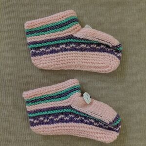 Pink and Purple Striped Knit Baby Booties